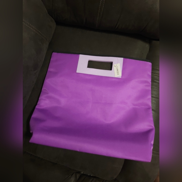 CLINIQUE  Large Tote Bag Purple Square 17" x 15" x 3" NWT - Picture 2 of 12